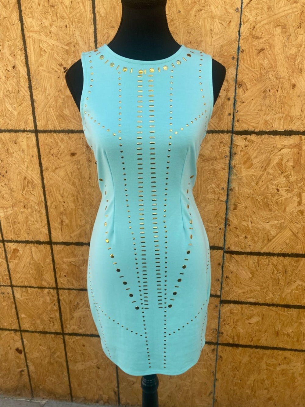 Nicki Minaj Light Aqua Studded Bodycon Mini Dress GUC M